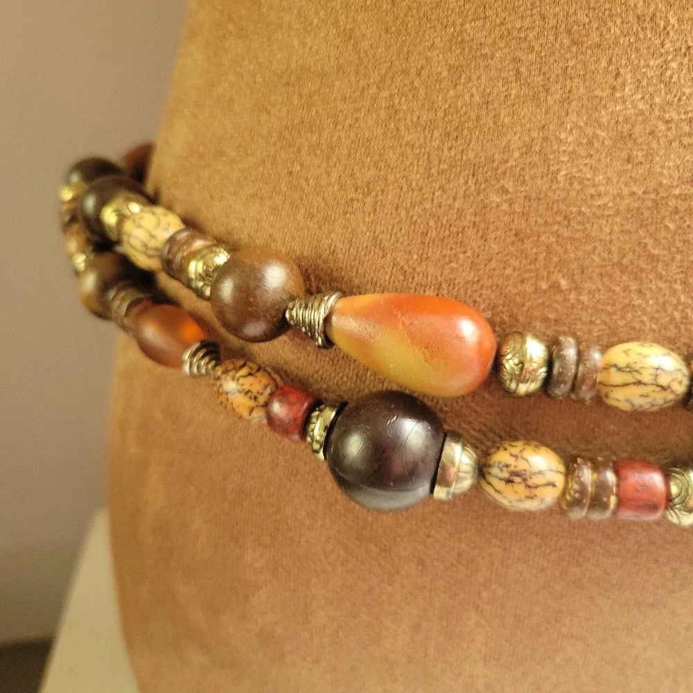Multicolor Beaded Wood Resin Belt Necklace 38 Inch Adjustable Size EthnoCore